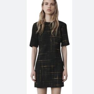 ZARA TEXTURE TWEED MIDI DRESS